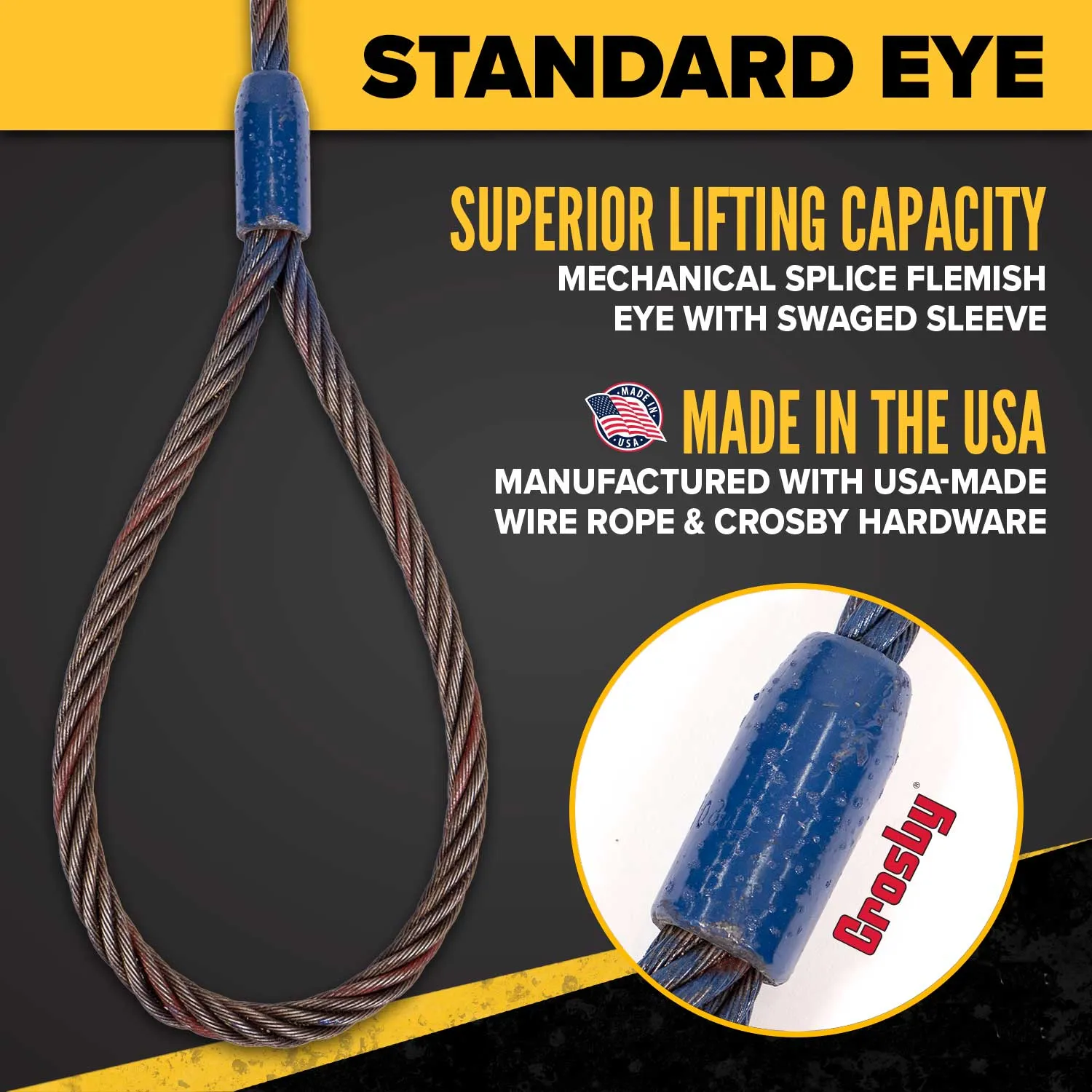 1-1/2" x 14' Standard Eye Wire Rope Sling | Domestic