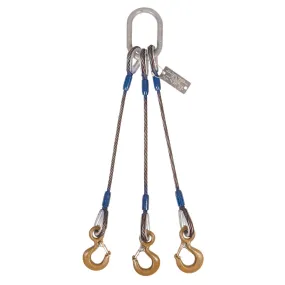 1" x 20' 3-Leg Wire Rope Bridle Sling with Crosby Eye Hooks | Domestic