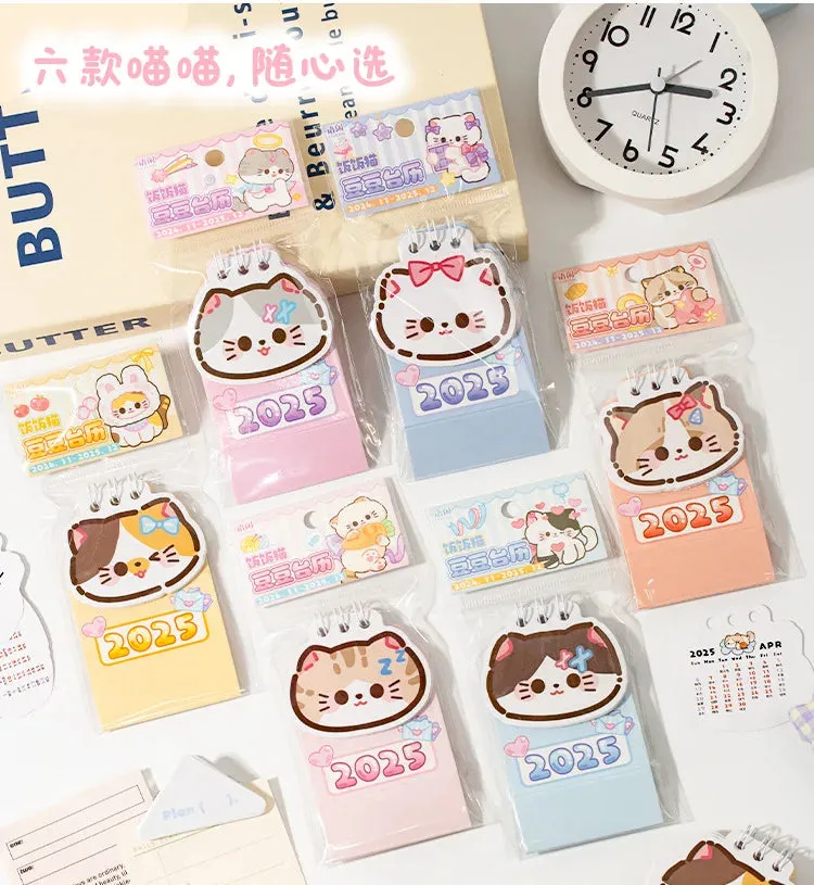 2025 Kawaii Cartoon Cat Mini Pocket Desk Calendar