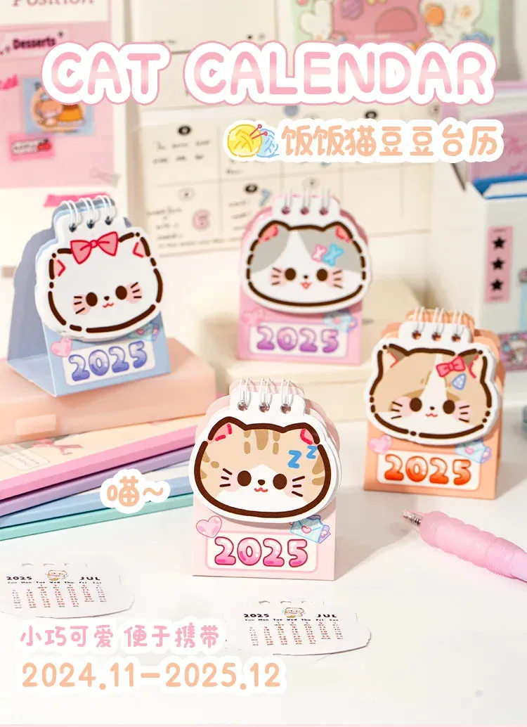 2025 Kawaii Cartoon Cat Mini Pocket Desk Calendar