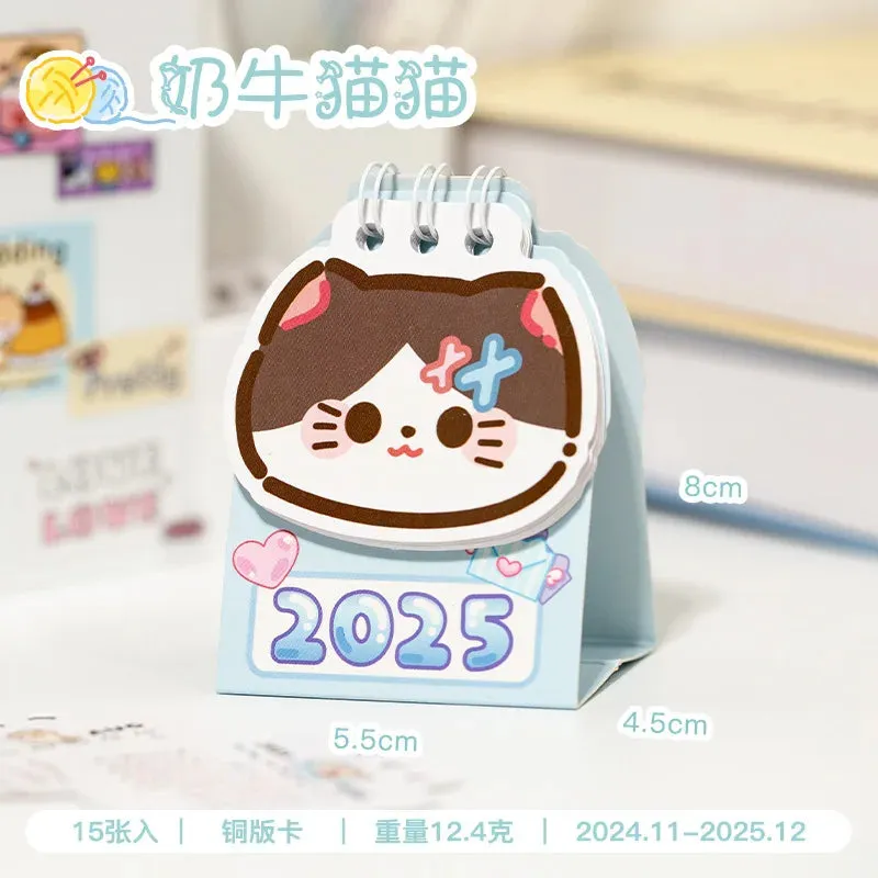 2025 Kawaii Cartoon Cat Mini Pocket Desk Calendar