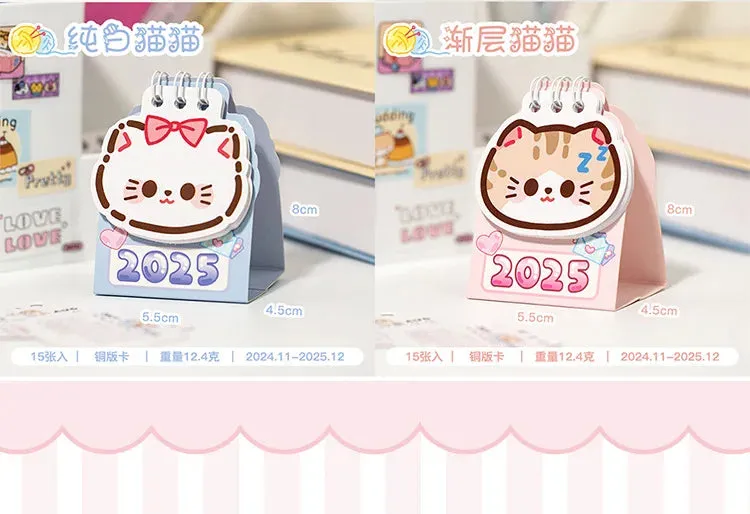 2025 Kawaii Cartoon Cat Mini Pocket Desk Calendar