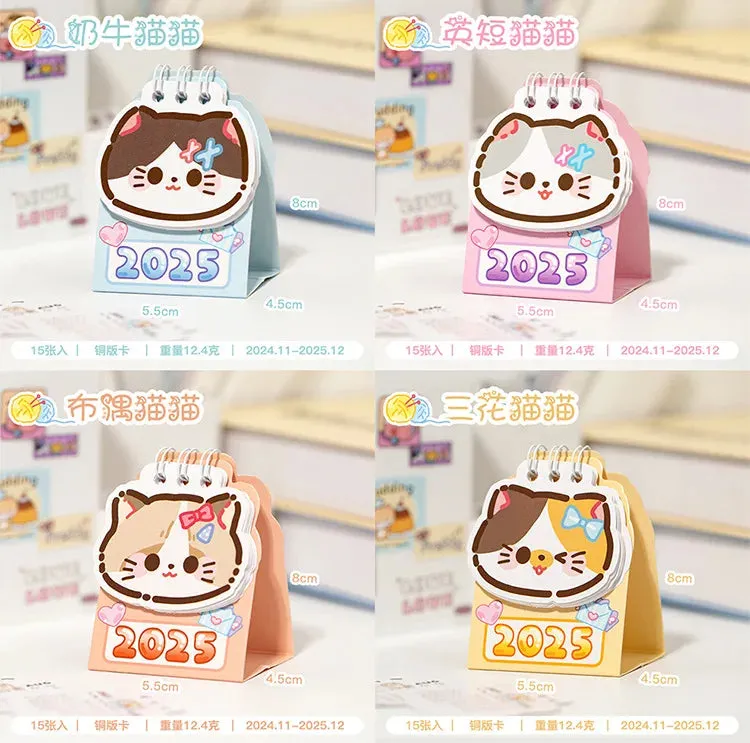 2025 Kawaii Cartoon Cat Mini Pocket Desk Calendar