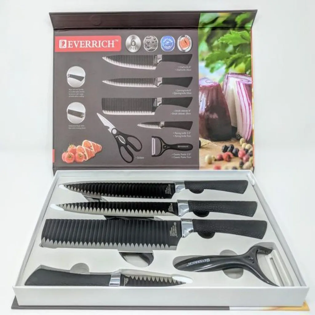 6 PCs Stainless Steel(4292)-Black Knife Set