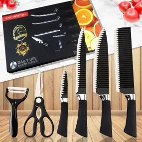 6 PCs Stainless Steel(4292)-Black Knife Set