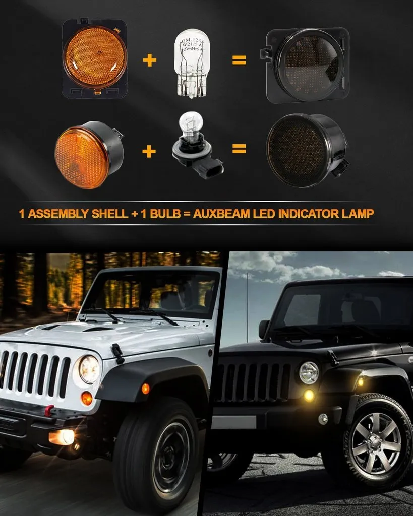 7'' LED Headlight Replacement   4'' LED Fog Light   LED Smoke Tail Light   Front Turn Signal & Fender Flares Side Marker Light for Jeep Wrangler JK