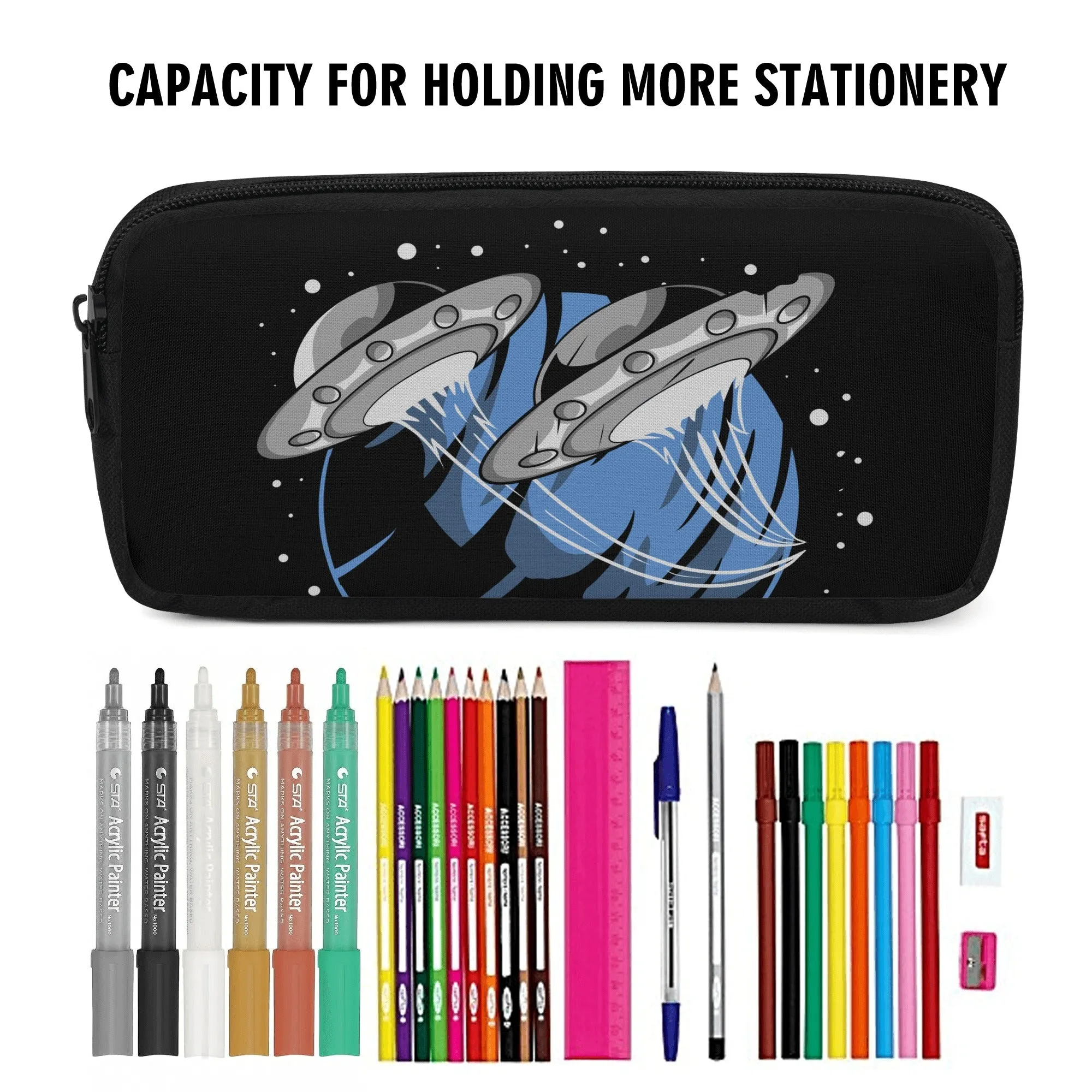 Back to school | Canvas Pencil Case | One-Side Printed | High Quality | Spacious | Space UFOs