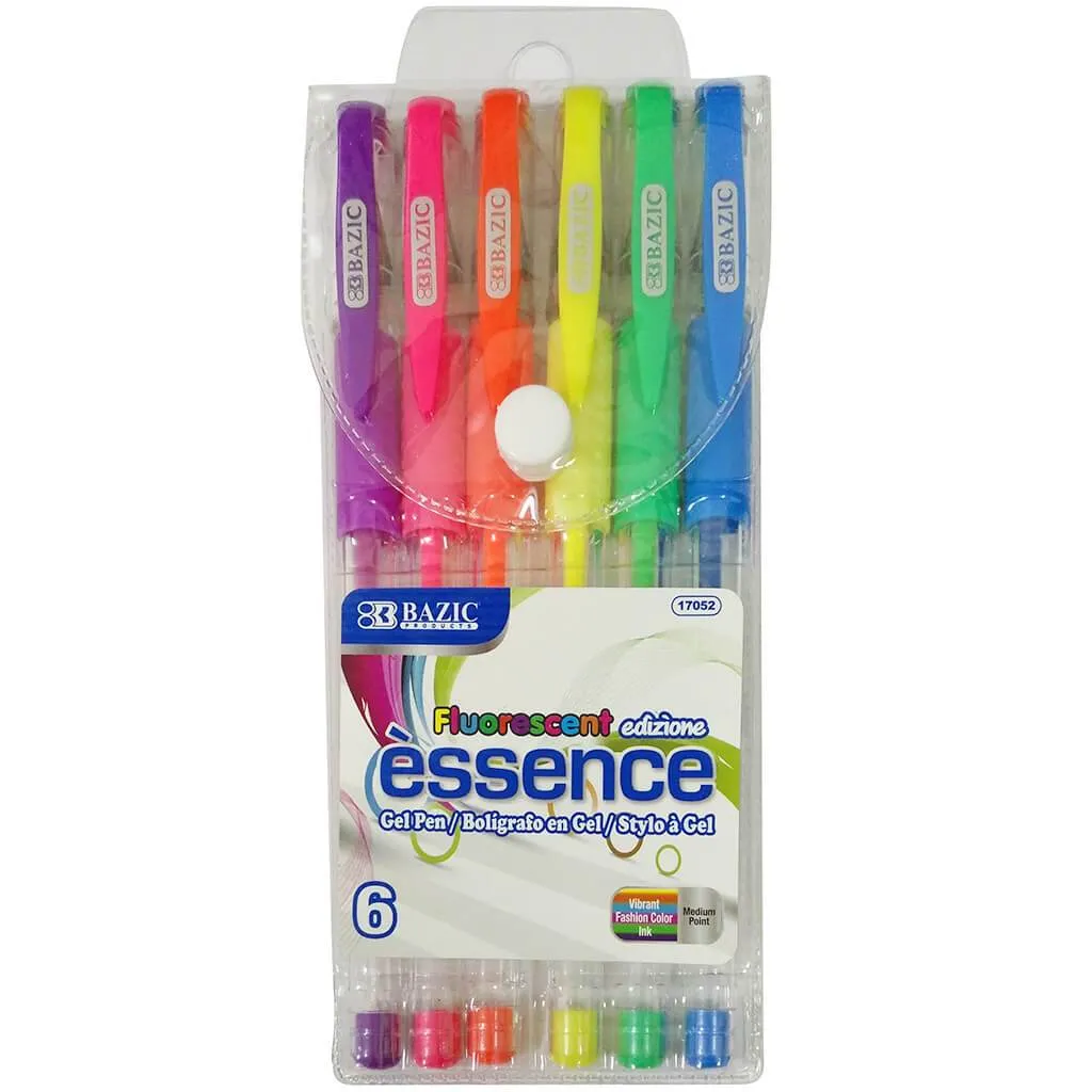 Bazic Essence Gel Pen 6 Fluorescent Color with Cushion Grip