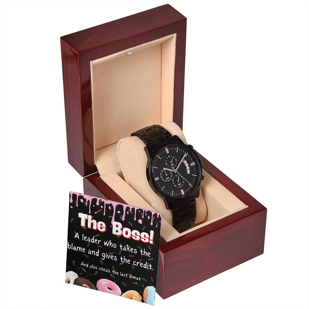 Black Chronograph Watch - Funny Gift for Boss Appreciation Day | Three Dial | Water Resistant | Scratch Proof | Gift Box | Message Card