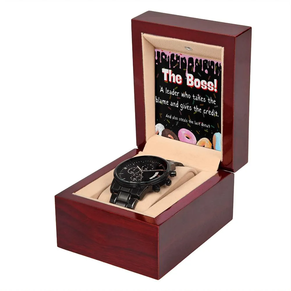 Black Chronograph Watch - Funny Gift for Boss Appreciation Day | Three Dial | Water Resistant | Scratch Proof | Gift Box | Message Card