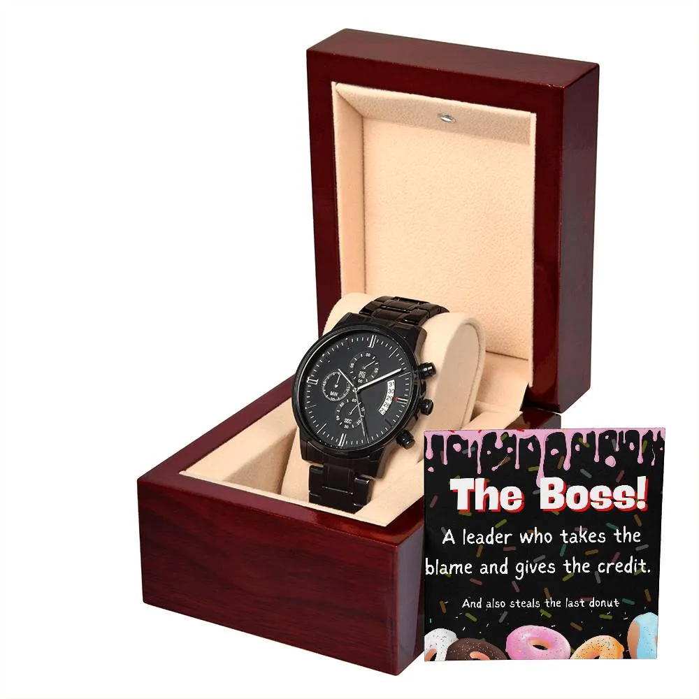 Black Chronograph Watch - Funny Gift for Boss Appreciation Day | Three Dial | Water Resistant | Scratch Proof | Gift Box | Message Card