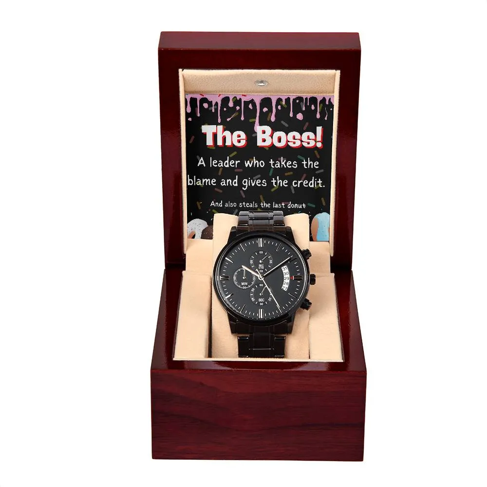 Black Chronograph Watch - Funny Gift for Boss Appreciation Day | Three Dial | Water Resistant | Scratch Proof | Gift Box | Message Card