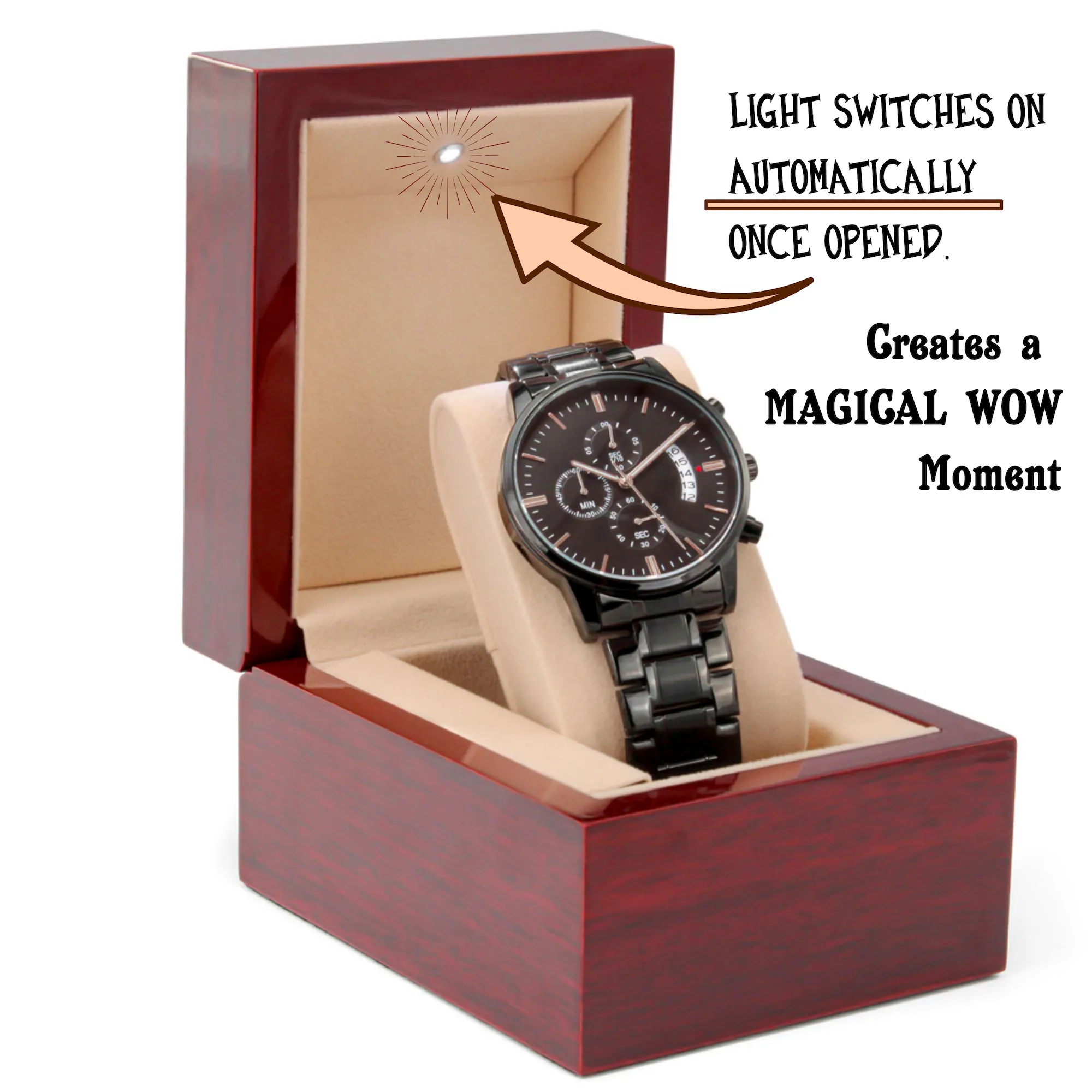 Black Chronograph Watch - Funny Gift for Boss Appreciation Day | Three Dial | Water Resistant | Scratch Proof | Gift Box | Message Card