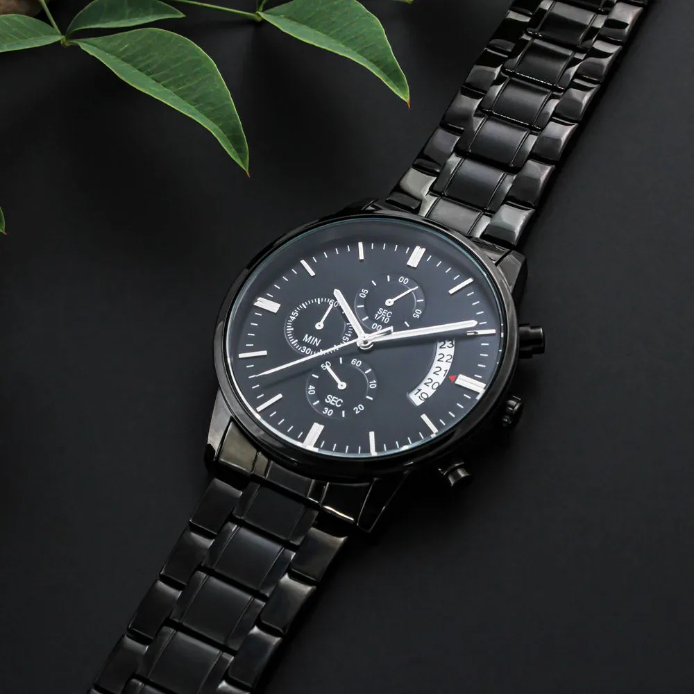 Black Chronograph Watch - The Perfect Birthday Gift for Boss | Three Dial | Water Resistant | Scratch Proof | Gift Box | Message Card | Superhero Boss