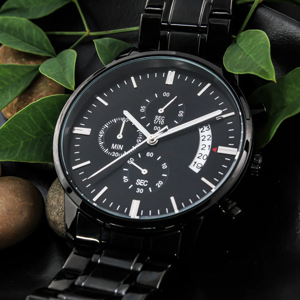 Black Chronograph Watch - The Perfect Birthday Gift for Boss | Three Dial | Water Resistant | Scratch Proof | Gift Box | Message Card | Superhero Boss