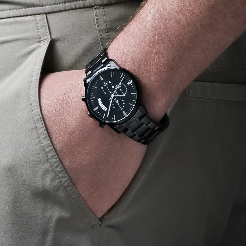 Black Chronograph Watch - The Perfect Birthday Gift for Boss | Three Dial | Water Resistant | Scratch Proof | Gift Box | Message Card | Superhero Boss