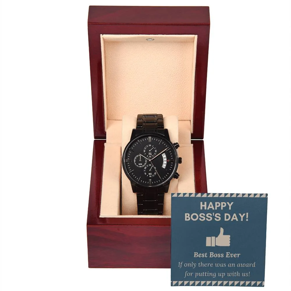 Black Chronograph Watch - The Perfect Gift for Boss Appreciation Day | Three Dial | Water Resistant | Scratch Proof | Gift Box | Message Card