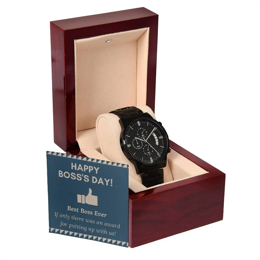 Black Chronograph Watch - The Perfect Gift for Boss Appreciation Day | Three Dial | Water Resistant | Scratch Proof | Gift Box | Message Card