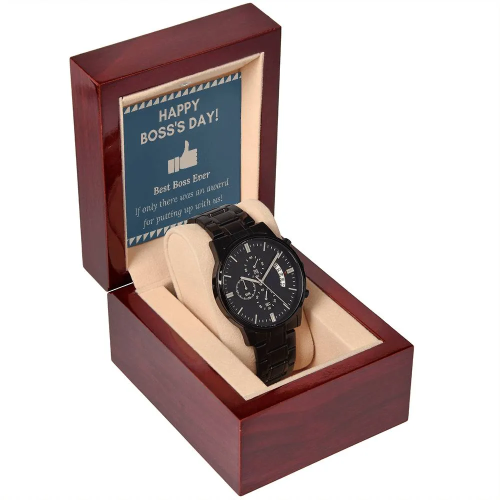 Black Chronograph Watch - The Perfect Gift for Boss Appreciation Day | Three Dial | Water Resistant | Scratch Proof | Gift Box | Message Card