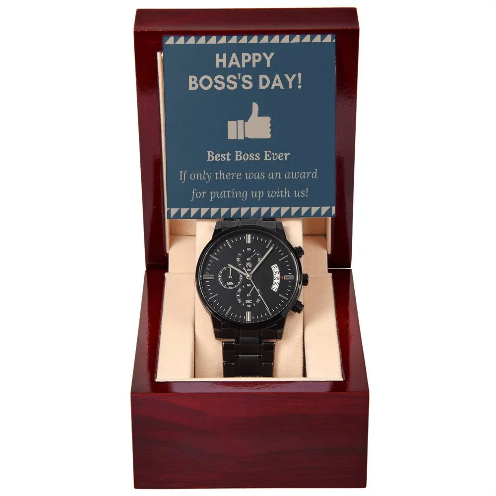 Black Chronograph Watch - The Perfect Gift for Boss Appreciation Day | Three Dial | Water Resistant | Scratch Proof | Gift Box | Message Card