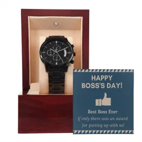 Black Chronograph Watch - The Perfect Gift for Boss Appreciation Day | Three Dial | Water Resistant | Scratch Proof | Gift Box | Message Card