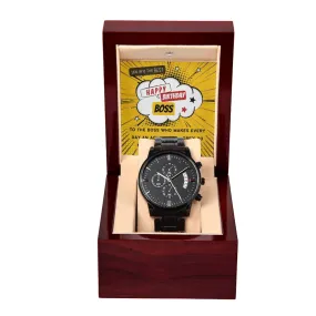 Black Chronograph Watch - The Perfect Gift for Boss Birthday | Three Dial | Water Resistant | Scratch Proof | Gift Box | Retro Vintage Message Card