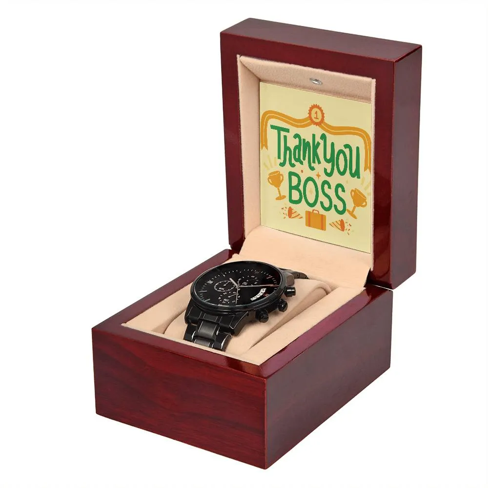 Black Chronograph Watch - The Perfect Gratitude Gift for Boss Appreciation Day | Three Dial | Water Resistant | Scratch Proof | Gift Box | Thank You Message Card