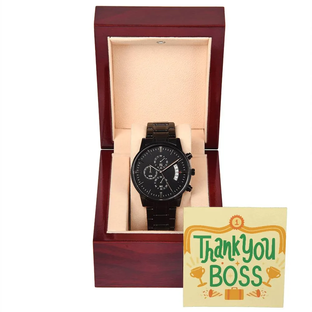 Black Chronograph Watch - The Perfect Gratitude Gift for Boss Appreciation Day | Three Dial | Water Resistant | Scratch Proof | Gift Box | Thank You Message Card