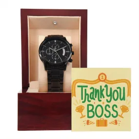 Black Chronograph Watch - The Perfect Gratitude Gift for Boss Appreciation Day | Three Dial | Water Resistant | Scratch Proof | Gift Box | Thank You Message Card