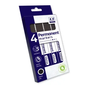 Black Permanent Markers - 4 Pack Long-Lasting Ink Waterproof Fade-Resistant Quick-Drying Multi-Surface Writing Instruments