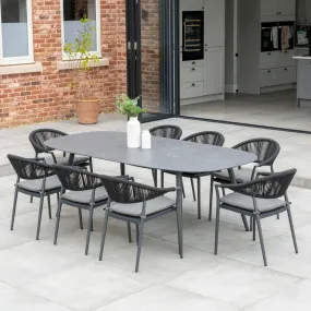 Cloverly 8 Seat Rope Oval Dining Set with Ceramic Table in Charcoal