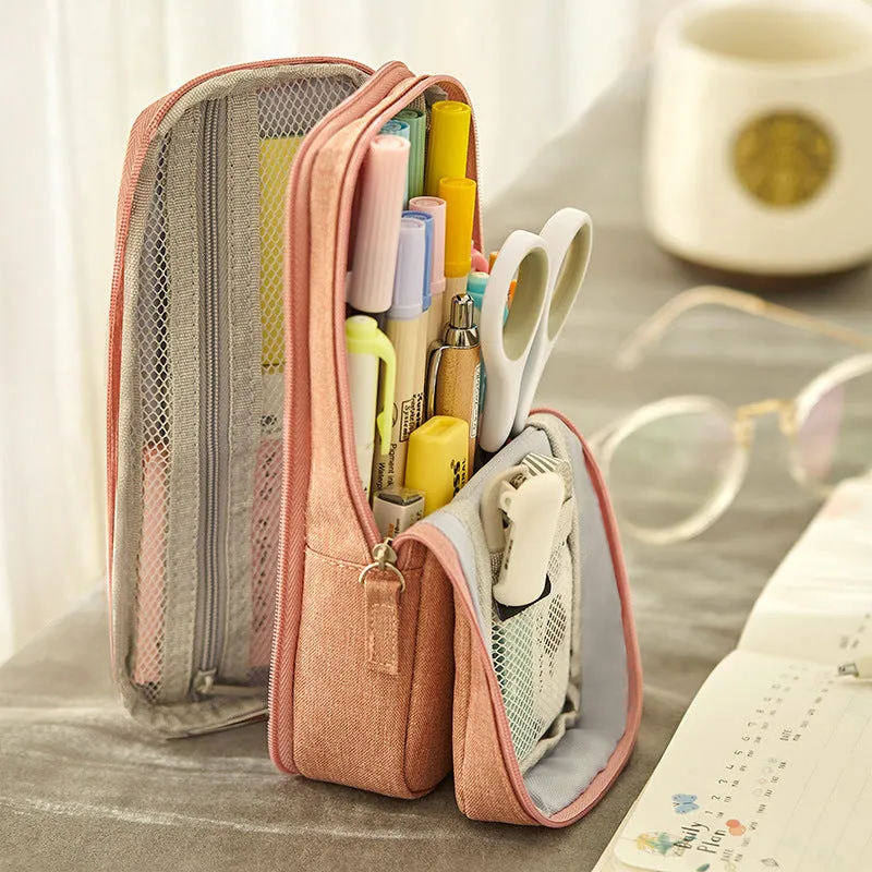 Foldable Vertical Double Layer Large Capacity Pen Case Student Pencil Case