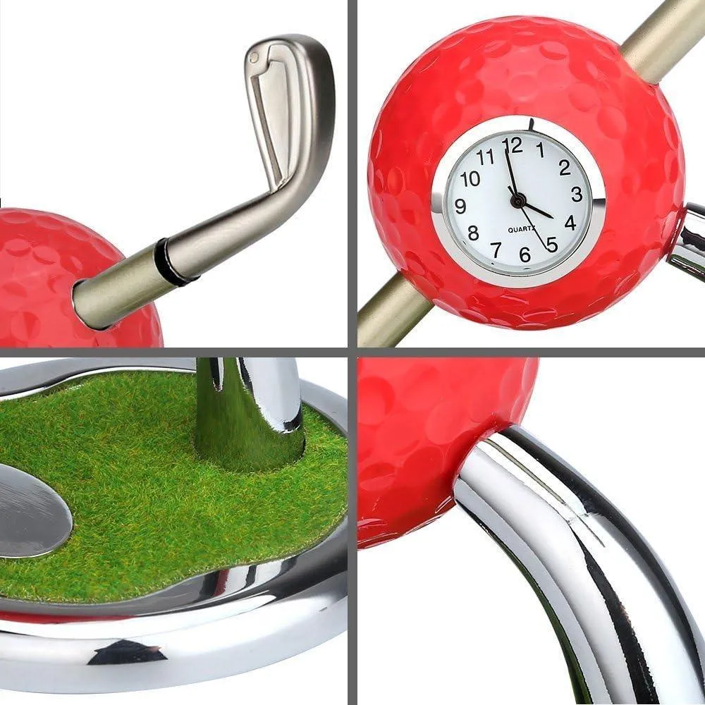 Golf Pen and Pen Holder with Clock Golf Accessories Desktop Decoration Gift - 10L0L