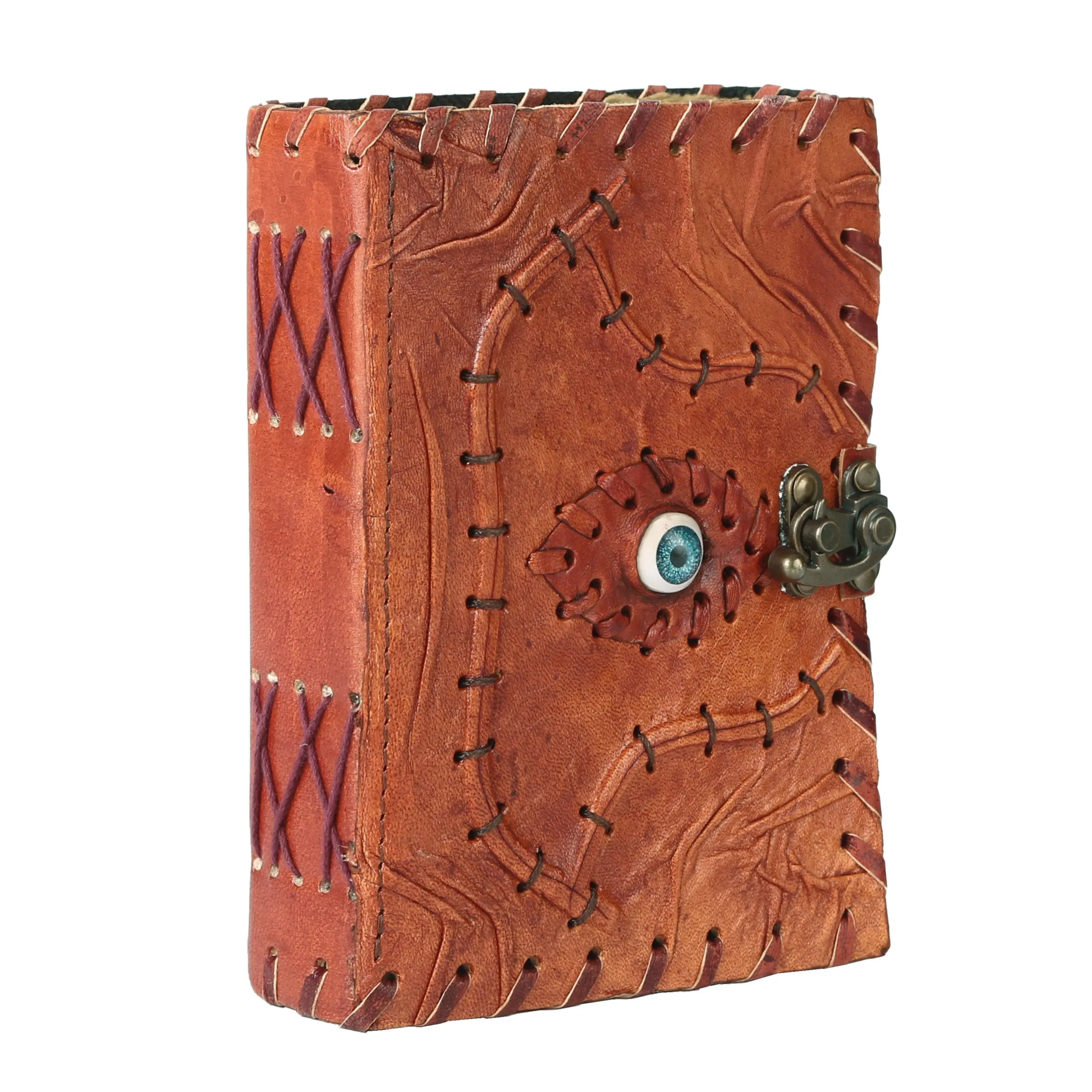 Hocus Pocus Halloween Leather Spellbook Journal – 7x5 Inch Handmade Genuine Leather Journal with Unlined Deckle Edge Paper and Eye Design