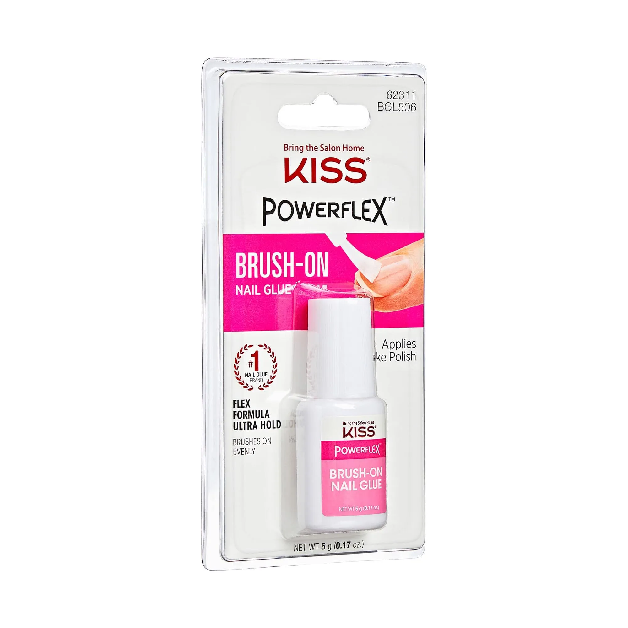 KISS PowerFlex Brush-On Nail Glue for Press On Nails, Ultra Hold Flex Formula Nail Adhesive, Includes One Bottle 5g (0.17 oz.) with Twist-Off Cap & Brush Applicator