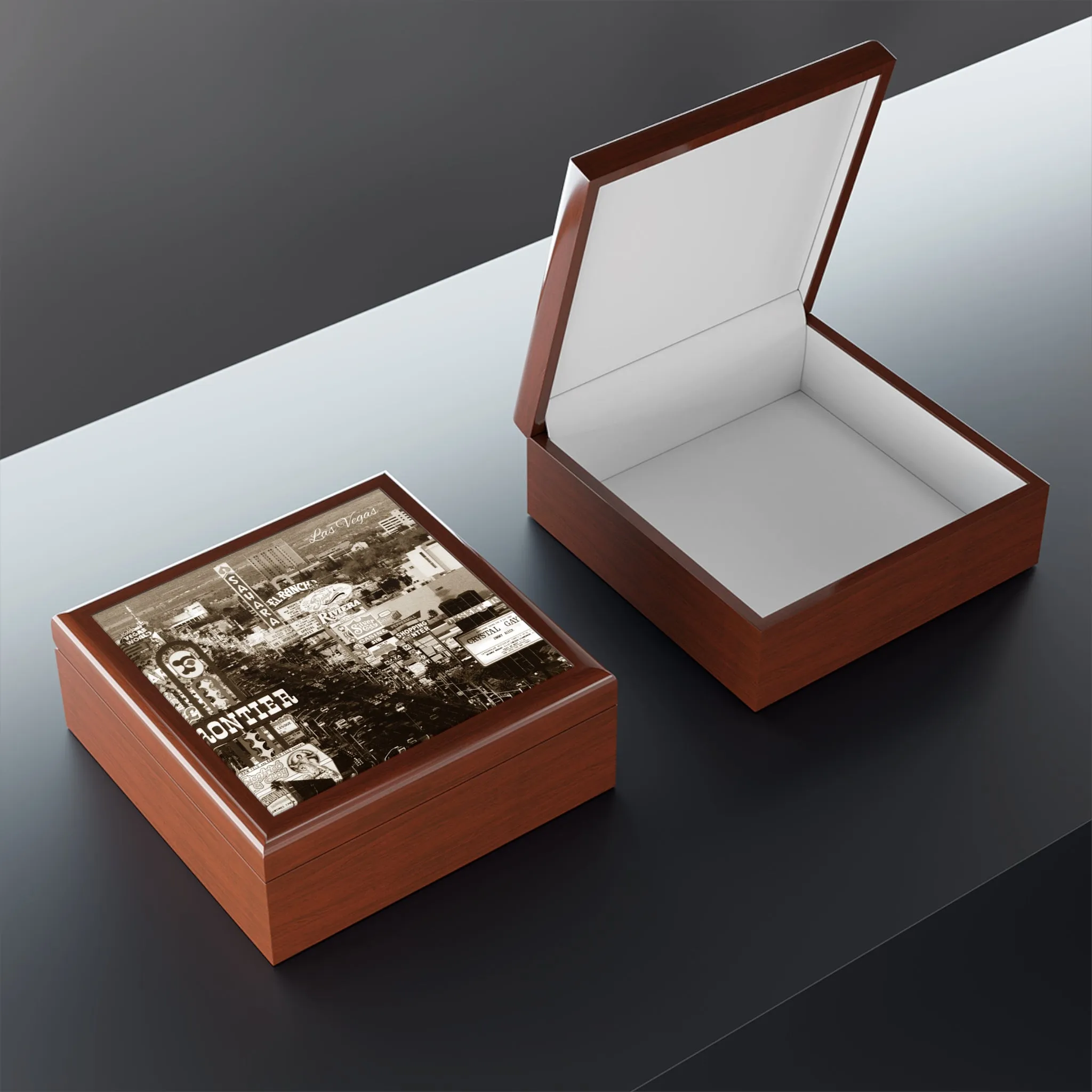 Las Vegas Nostalgia Keepsake Jewelry Box with Ceramic Tile Cover