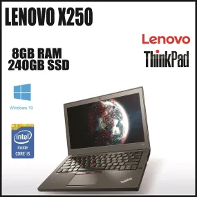 Lenovo ThinkPad X250 12'' Ultrabook |  Intel® Core™ i5-5300U @ 2.30GHz (5th Gen) | 8GB RAM | 240GB SSD HDD | Windows 10 Pro (Grade A Refurbished) | 1 Year Warranty