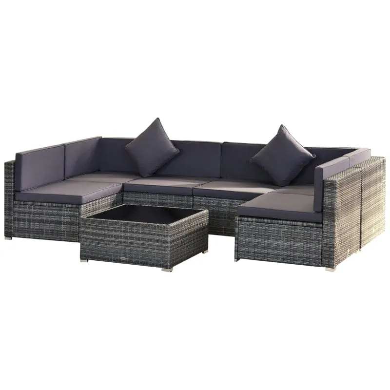 Outsunny 7 Piece Outdoor Patio Furniture, Modern Rattan Wicker Modular Sectional Patio Set -  860-020V01GY