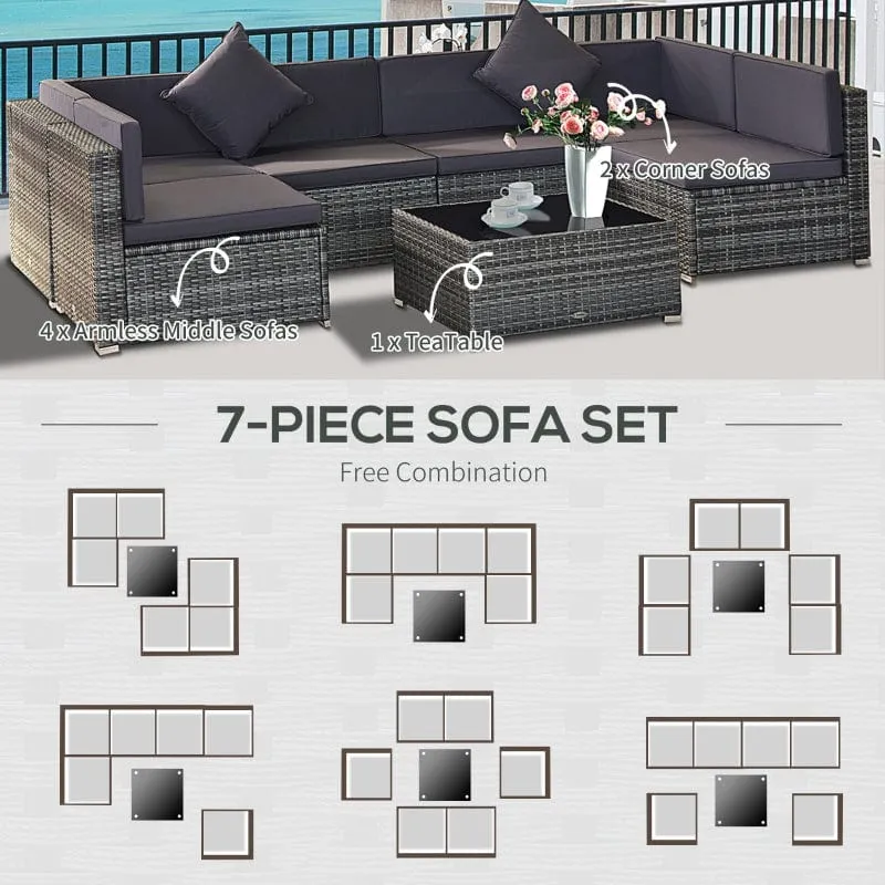 Outsunny 7 Piece Outdoor Patio Furniture, Modern Rattan Wicker Modular Sectional Patio Set -  860-020V01GY